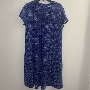 J. McLaughlin Women’s Blue Black Short Sleeve Swing Dress Side Pockets‎ S Small